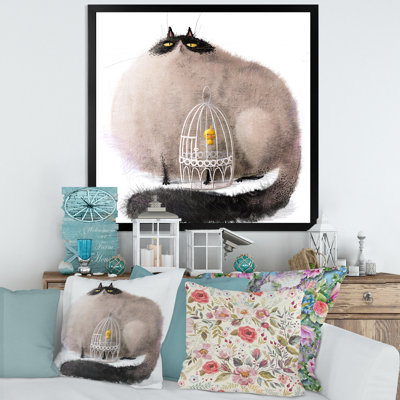 " Cartoon Cat With Little Bird In A Cage "