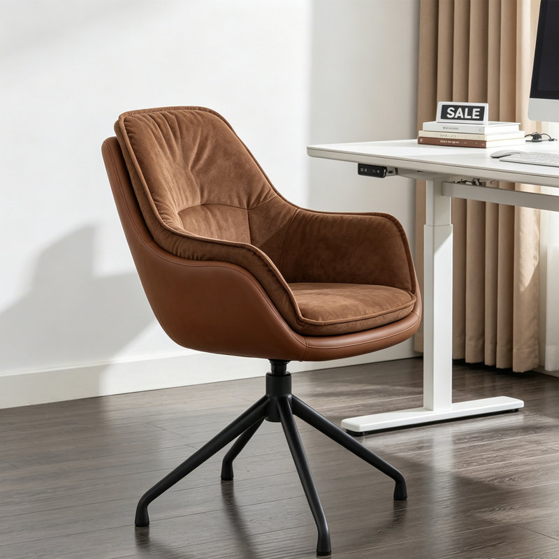 Chaise de bureau rembourrée pivotante pour bureau à domicile, Brun
