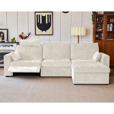 4-seater Chenille Oversized Power Recliner Sofa With Headrest, Extra Wide Modular Cloud Sectional Reclining Couch, Convertible With Storage Ottoman For Home Theater Living Room