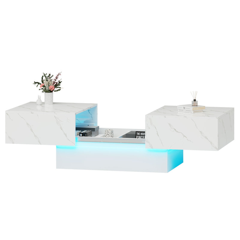 Hidden Storage Coffee Table, Extendable LED Rectangular Center Cocktail Table for Living Room