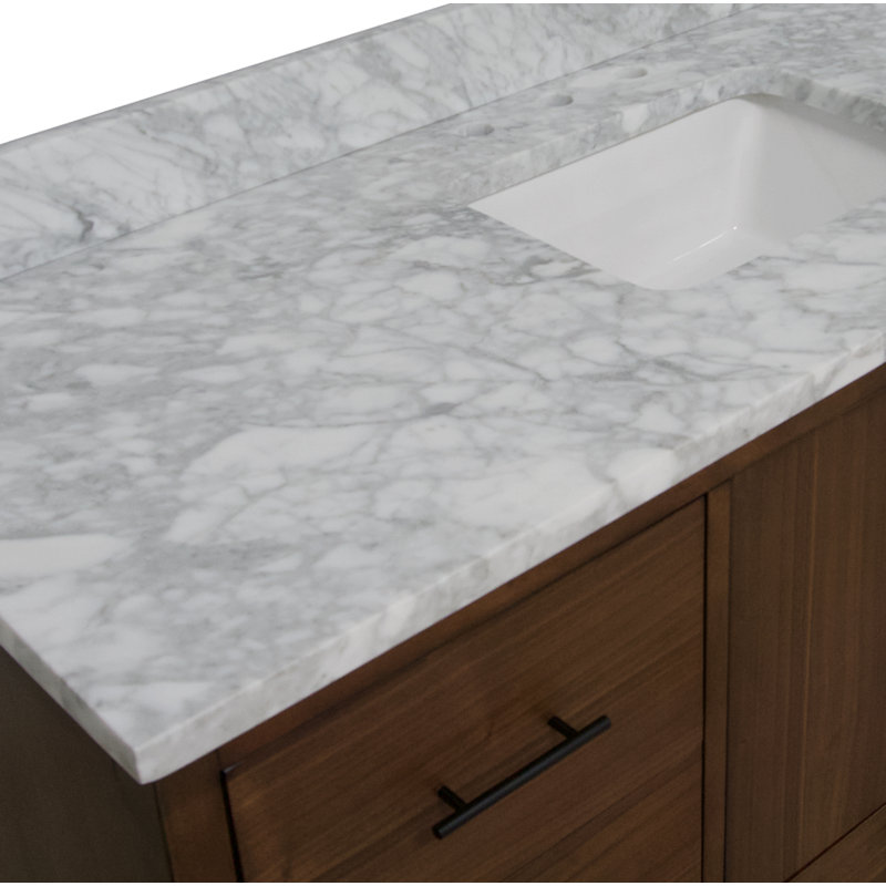 Ensemble de meuble-lavabo simple 60 po Kiara, Placage noyer, Marbre de Carrare