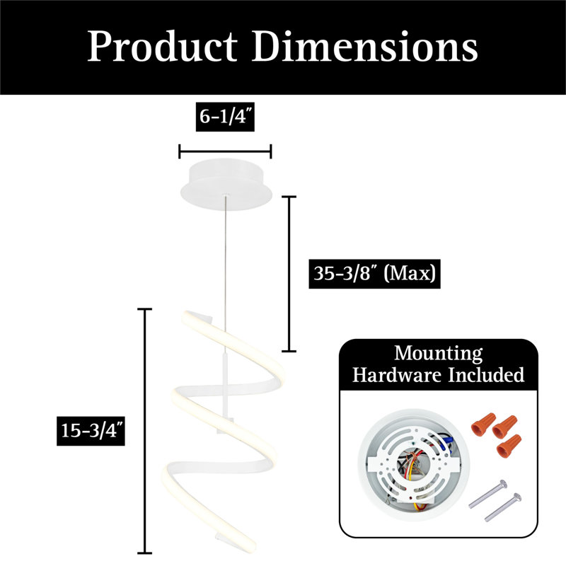Helix LED Pendant Light, Dimmable 950 Lumens 3000K, 17W Pendant Lighting For Kitchen Island, Hanging Light Fixtures