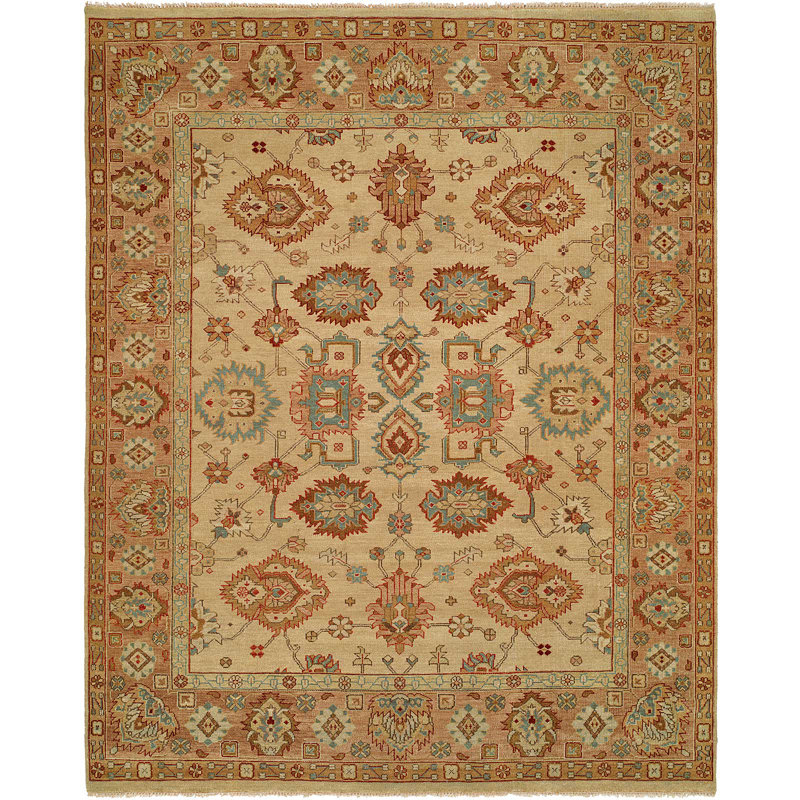 Session Wool Oriental Area Rug in Beige/Green, Runner 2'6" x 12'