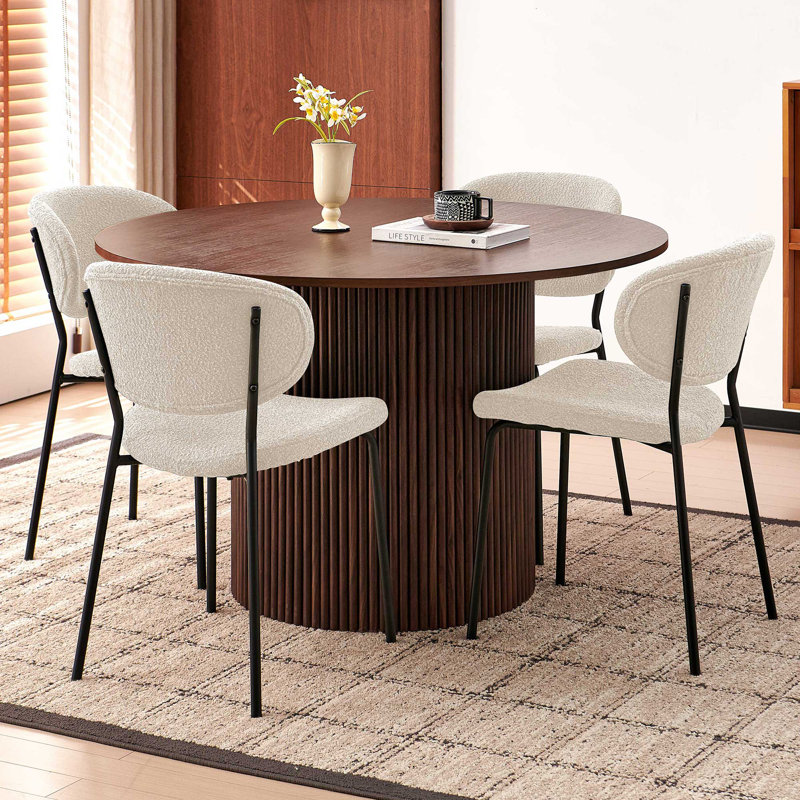 5-Piece Dining Set, Space-Saving Farmhouse Table & Chair Set for 4, Beige, Brown