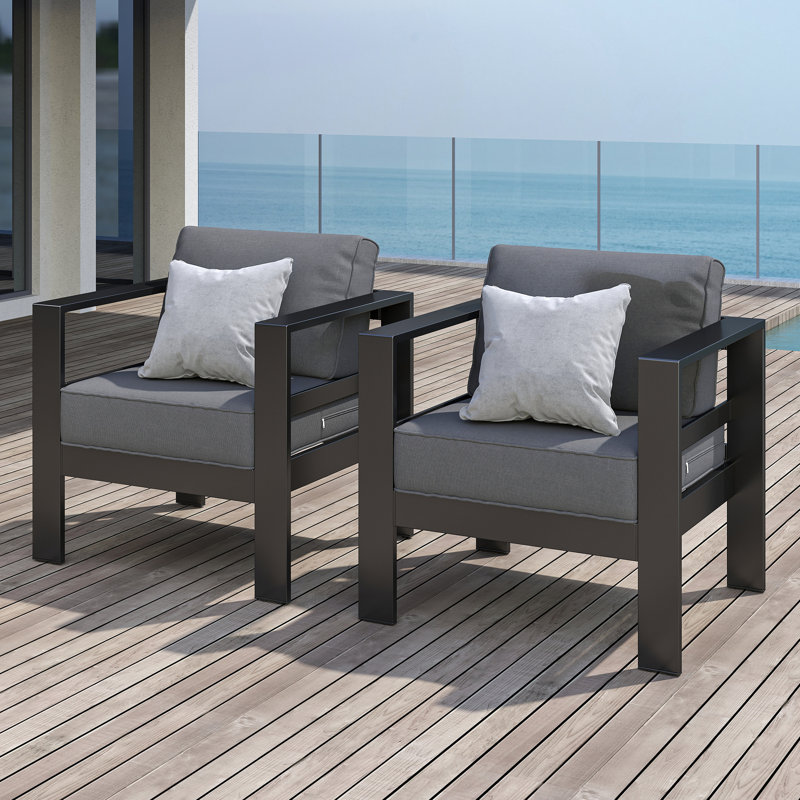 Arnhildur Aluminum Outdoor Lounge Chair, Dark Gray, Gray