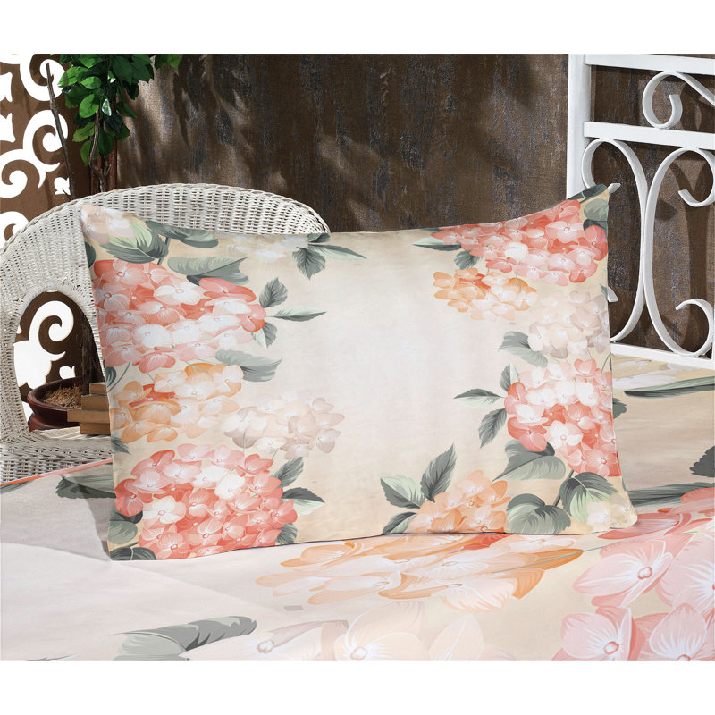 Ensemble de taie décorative à motif floral Ambesonne, saumon vert Reseda, Ensemble de draps pour très grand lit californien