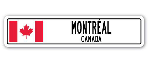Plaque de rue en aluminium Montroal, drapeau du Canada, H 7 po x l 30 po x P 1 po