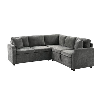 Gray L-Shaped Sectional With Sleeper, Hidden Storage, Chenille Fabric, Elegant Design For Multifunctional Rooms Multi - Functional Bed, Chenille, Throw Pillows Small Apartments