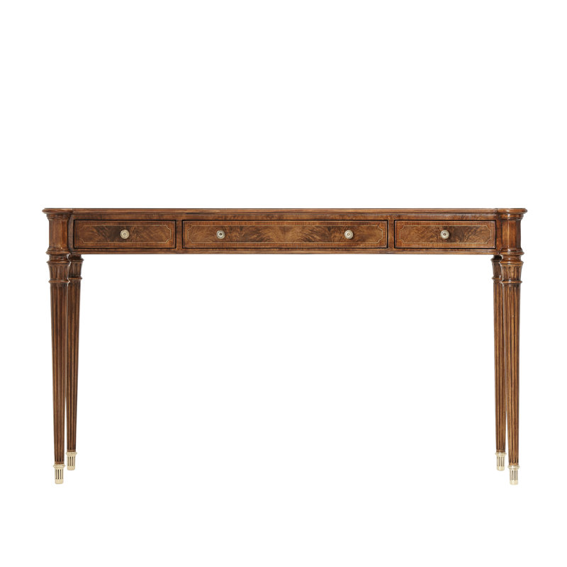 Regency Style Walnut and Brass Console Table with Storage