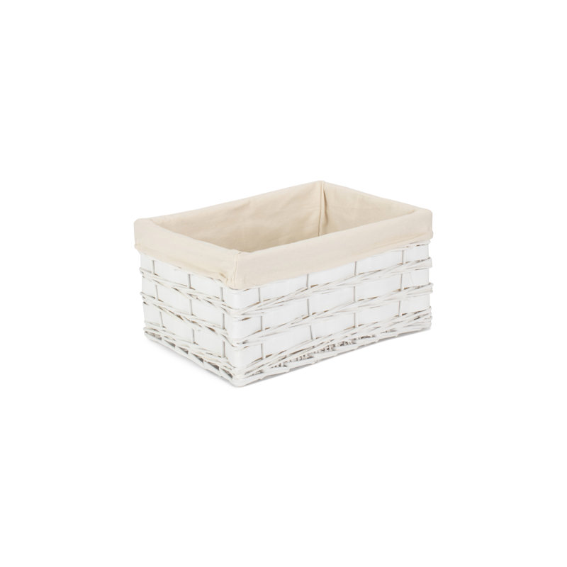 Wicker Lined Scandi Style Storage Basket, 20cm H x 37cm W x 25cm D, White Scandi/White