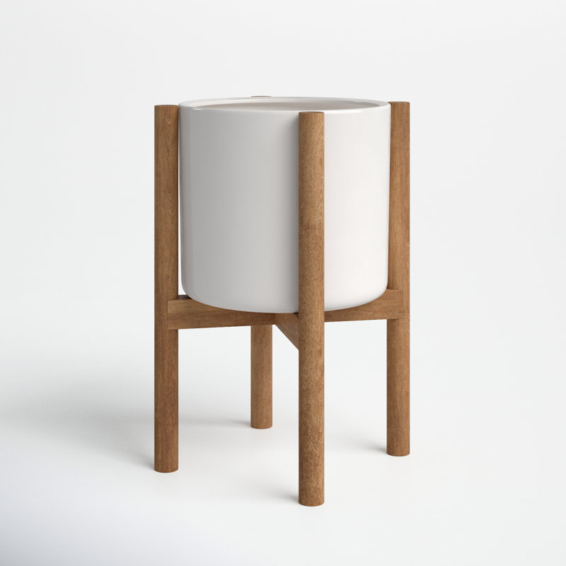 Dominic Pot Planter, White/Special Walnut