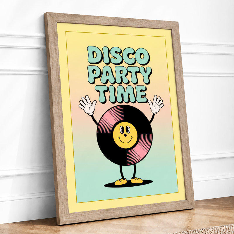 Disco Party Time Retro - Framed Print, A2 - 59.4 x 42.0 cm, Oak