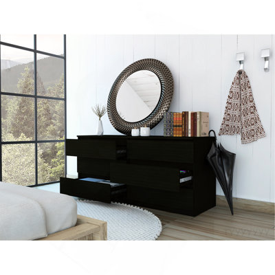 Commode double 6 tiroirs Tronx, chambre, noir