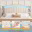 Structure de lit en velours avec tête de lit rabattable, jupe de lit assortie, lumières DEL et station de charge pour la chambre à coucher-130217839-130217843