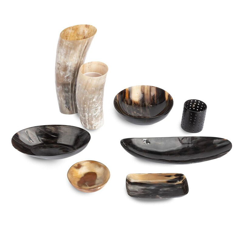Ankole-Watusi Cow Horn Round Contemporary Decorative Bowl in Black