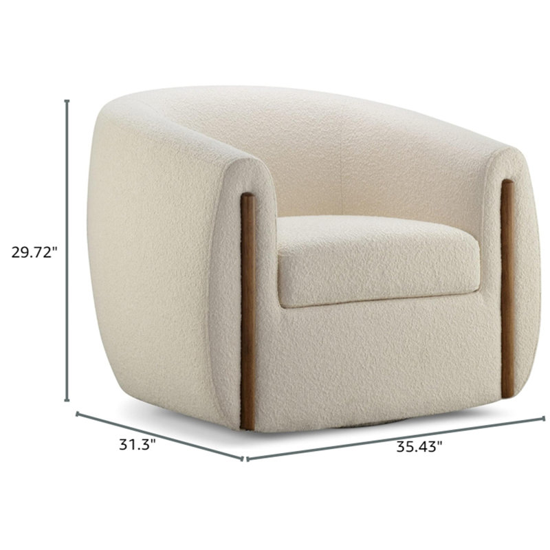 Botzow Upholstered Swivel Barrel Chair, Beige Polyester Blend