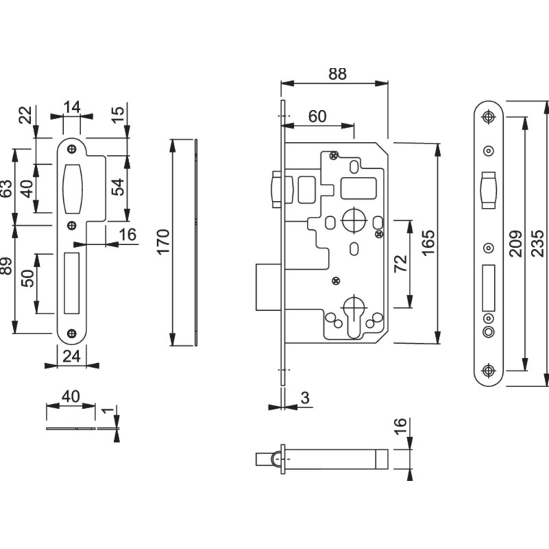 Stainless Steel Lock, 16.5cm H x 1.6cm W x 8.8cm D, Silver