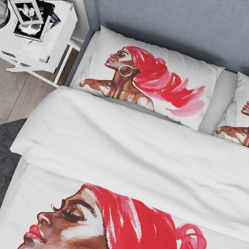 Portrait de femme afro-américaine - ensemble de housse de couette moderne - microfibre de polyester