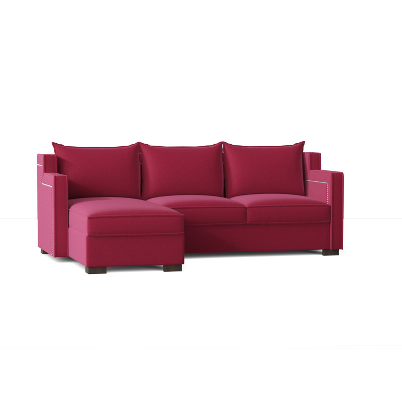 Parker Upholstered L-Shaped Sectional Left Hand Facing, Tess Fuchsia, Brown Mahogany