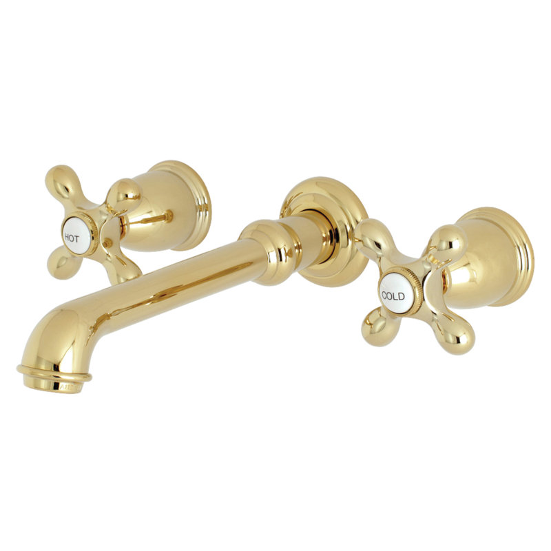 Robinet de salle de bain mural 3 trous Kingston Brass English Country, Laiton poli