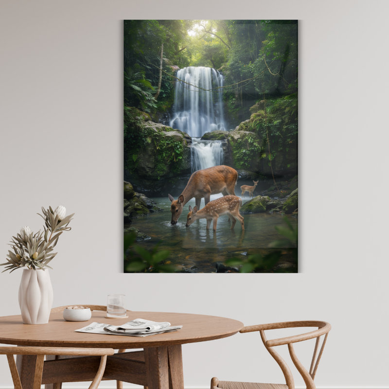 Art mural en verre trempé forêt cascade, H 40 po x l 30 po