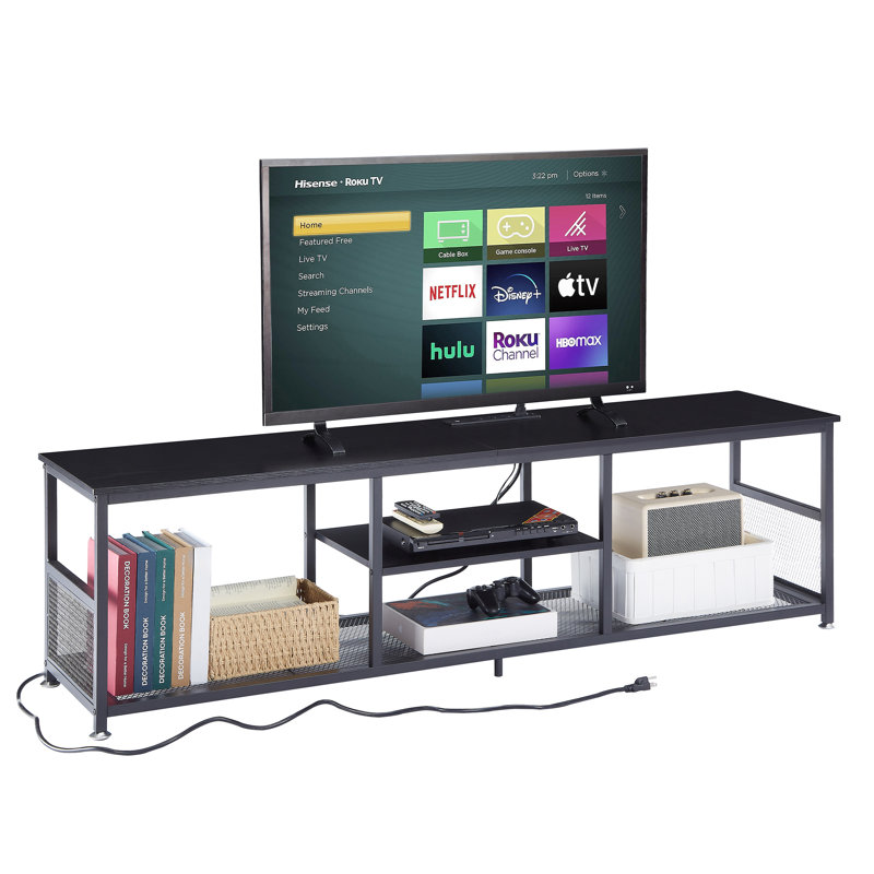 Meuble télé avec prises de courant, 62.99", Noir