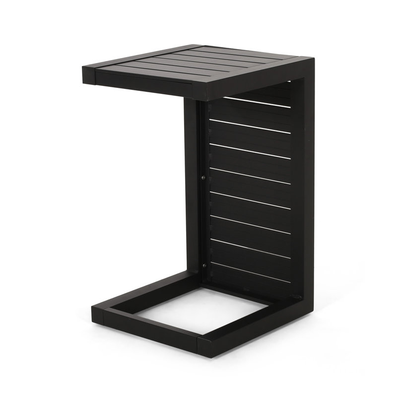Table d'appoint avec structure en aluminium, surface noire matte moderne en noir, cadre pour l'extérieur