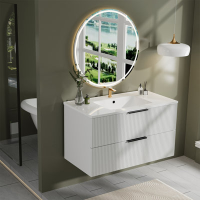 Meuble-lavabo de salle de bain avec lavabo mural noir avec lavabo en céramique
