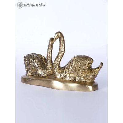  6" Brass Swan Pair Elegant Sculpture -Showpiece For Home And Office