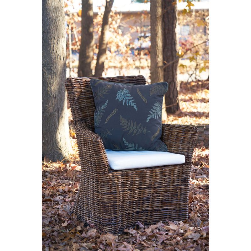 Ferns Pattern Indoor/Outdoor Grey Pillow, Ebony