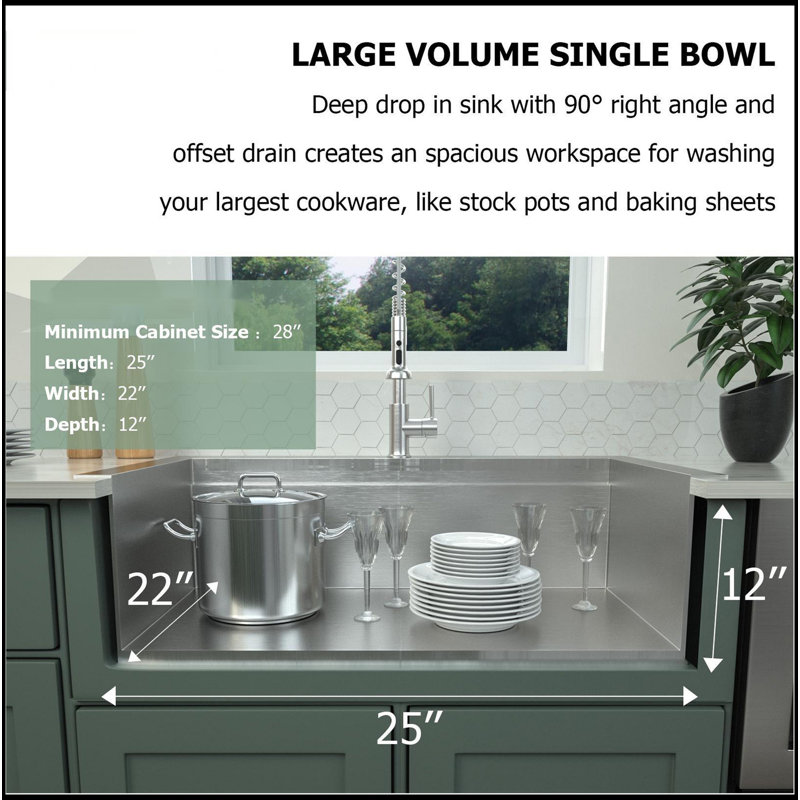 Évier de cuisine 25 po x 22 po x 12 po en acier inoxydable
