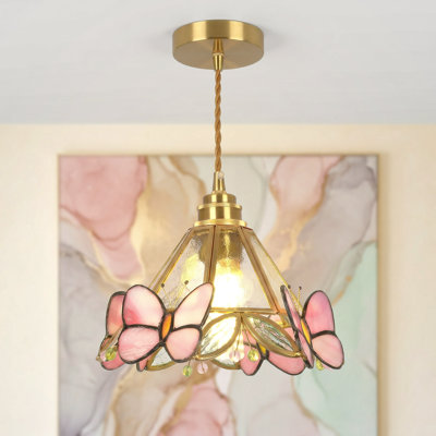 1 - Light 8" Tiffany Style Butterfly Single Pendant Light (Bulb Include)