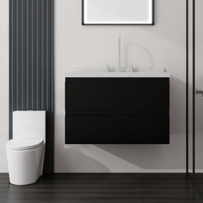 Meuble-lavabo flottant avec comptoir en marbre de culture et tiroir à fermeture en douceur