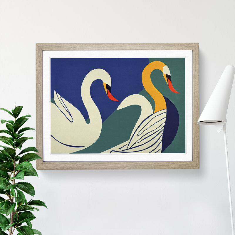 Abstract Swans Vol.2 - Framed Print, 34cm H x 46cm W x 2cm D, Oak Framed