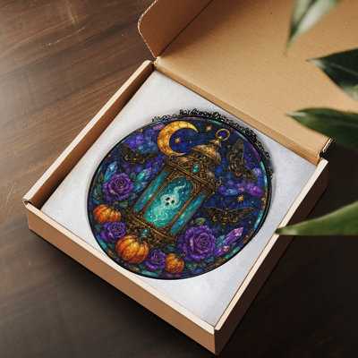 Stained Glass Lanter Stained Glass Panels Suncatcher for Window Decor