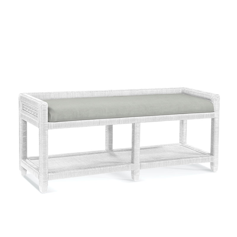 Pine Isle Upholstered Dining Bench, Frost White, Green Performance Fabric; 0851-54
