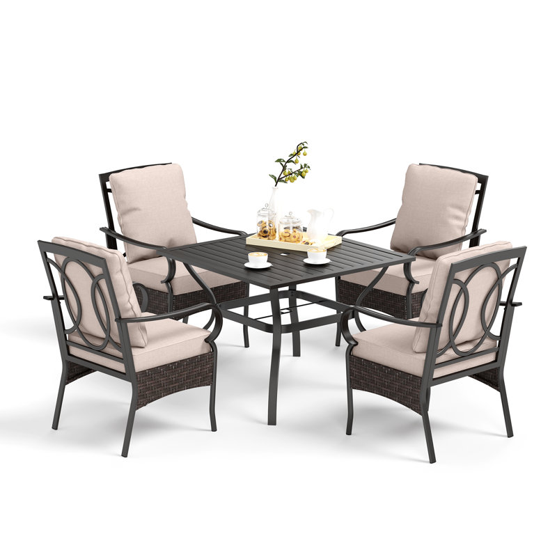 Armisha 4 - Person Patio Dining Set with Square Table , Cushions Included