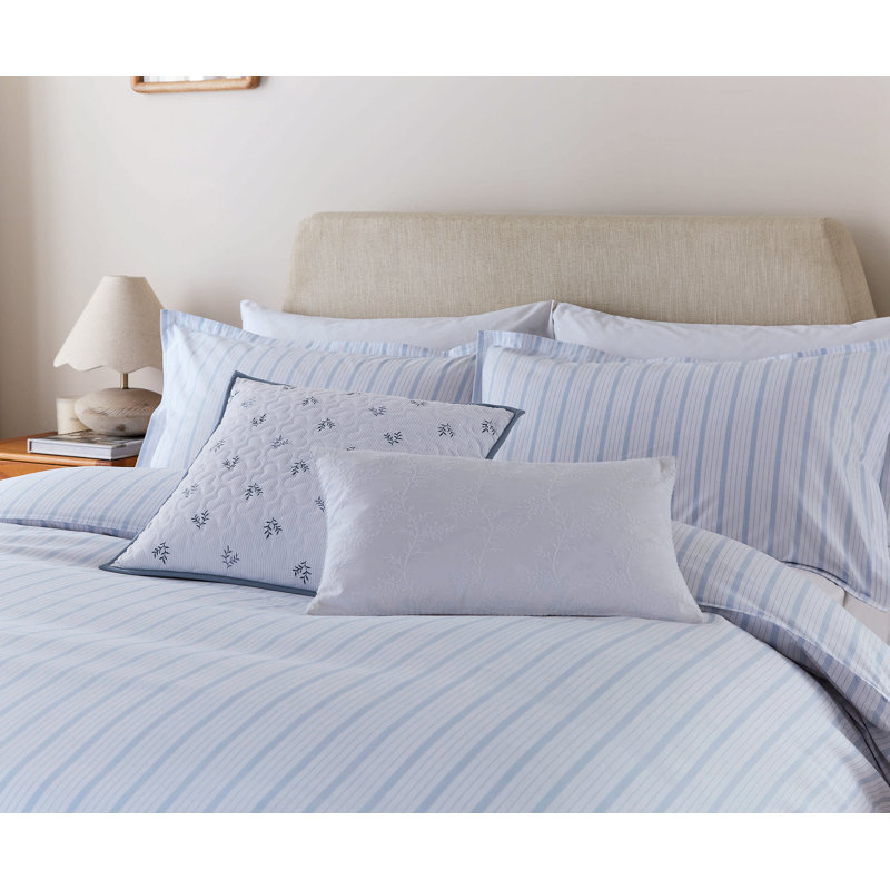 Juno Cotton Striped Duvet Cover Set with Pillowcases Included, Blue, Single Duvet Cover + 1 Pillowcase
