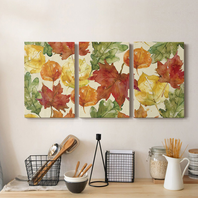 Feuilles d'automne - Toile tendue avec châssis de qualité supérieure - Prêt à être accroché, H 12 po x l 24 po x P 1 po