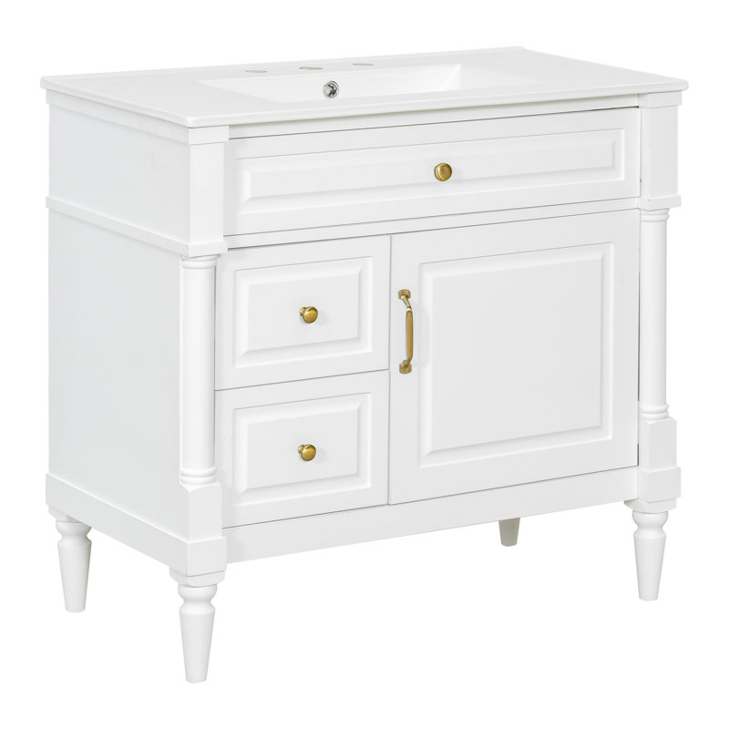 Amberlynn 36" Modern Bathroom Vanity with Ceramic Sink and Adjustable Shelf, White, 36inch