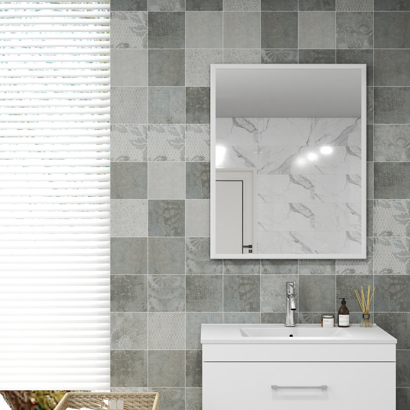 Meuble-lavabo mural 32 po blanc brillant avec tiroirs doubles, système de fermeture en douceur, lavabo en céramique et structure en aluminium - créez un espace de salle de bain moderne et minimaliste! Blanc brillant
