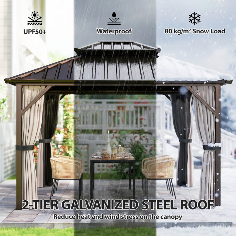 Outsunny 3 x 3 m Outdoor Hardtop Gazebo Canopy w/ 2-Tier Roof, 294cm H x 301cm W x 301cm D
