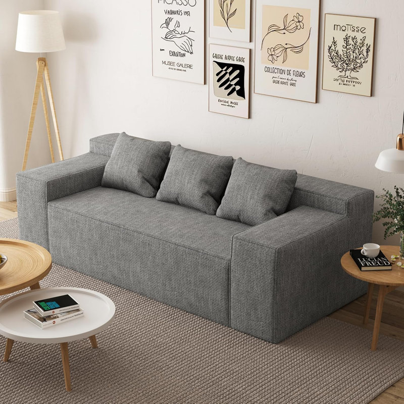 Petit canapé moderne avec causeuse, canapé hybride dans une boîte, aucun assemblage requis, canapé-lit avec 2 coussins, lin résistant aux égratignures, petit canapé pour petit espace, salon, chambre à coucher