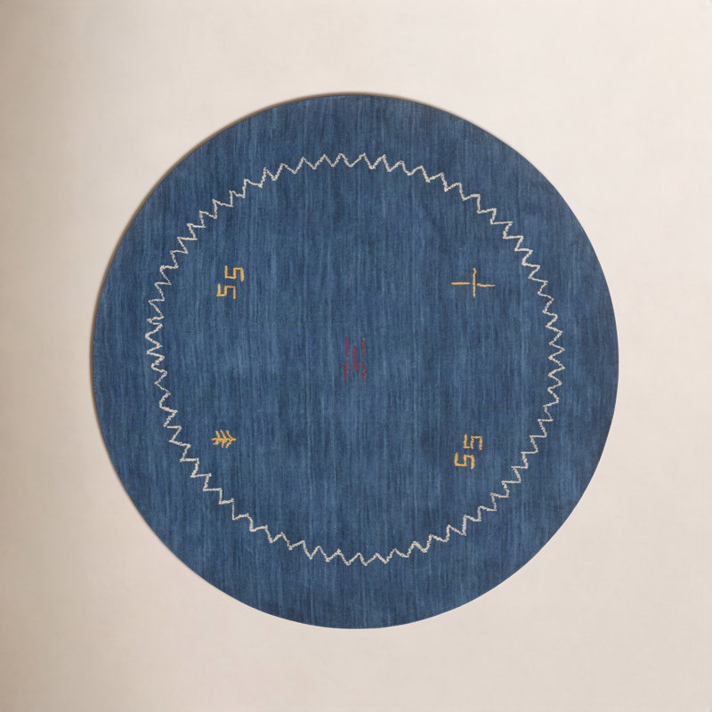 Tapis en laine tissé à plat à la main Danforth, Rond 8 pi