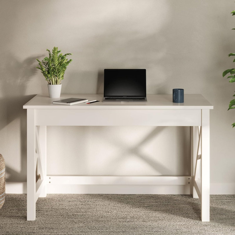 Bureau d'écriture Phawak avec pieds en X, finition blanche, Blanc