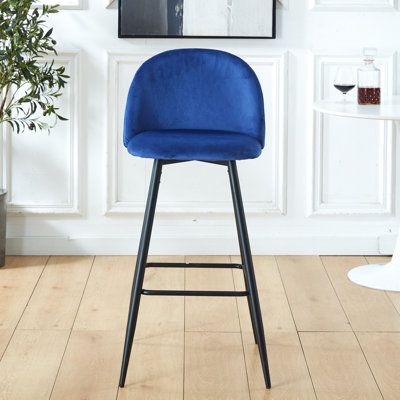 2pcs Modern Bar Stools, Velvet Counter Chair With . Strong Metal Legs & Footrest. Blue Fabric. Easy Assembly For Island , Color. Kitchen