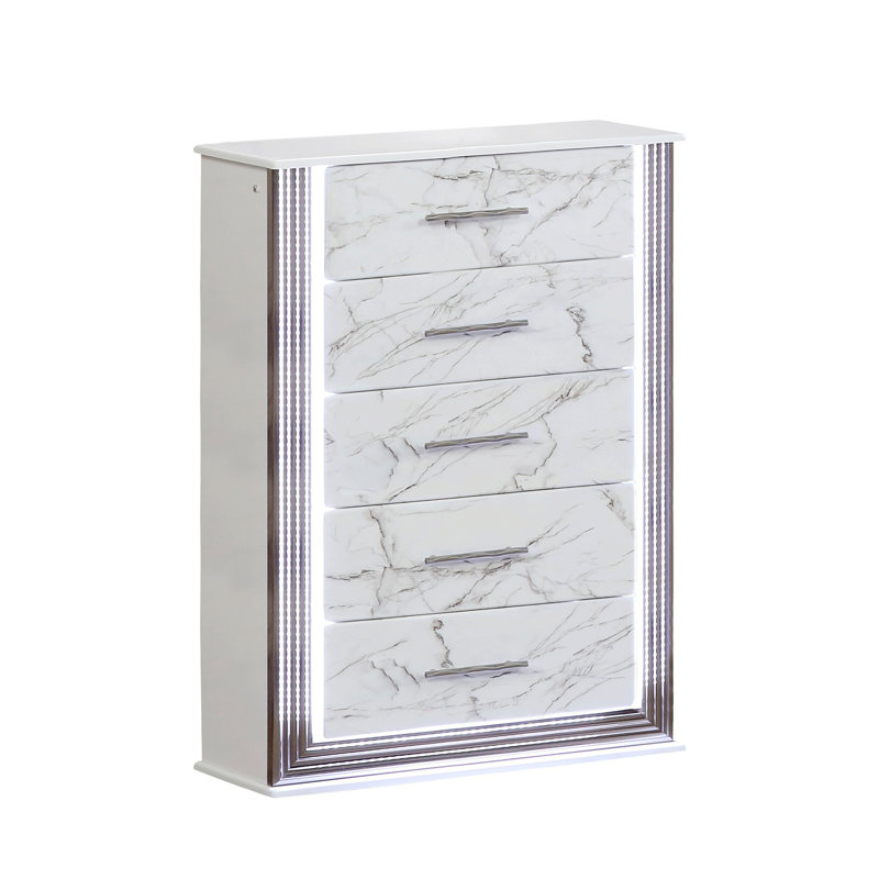 Commode avec tiroirs de rangement et panneaux latéraux à DEL pour l'organisation de la chambre à coucher