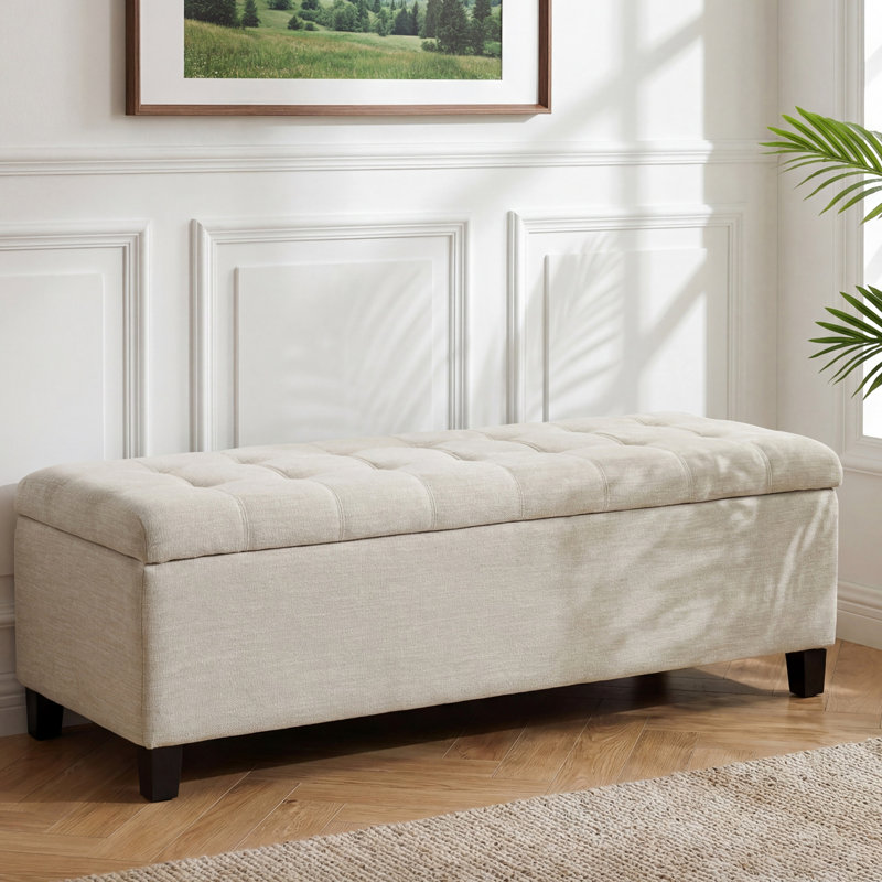 Banc de rangement avec repose-pieds, banc d'entrée, banc de bout de lit, repose-pieds pour chambre à coucher, beige, 300 lb