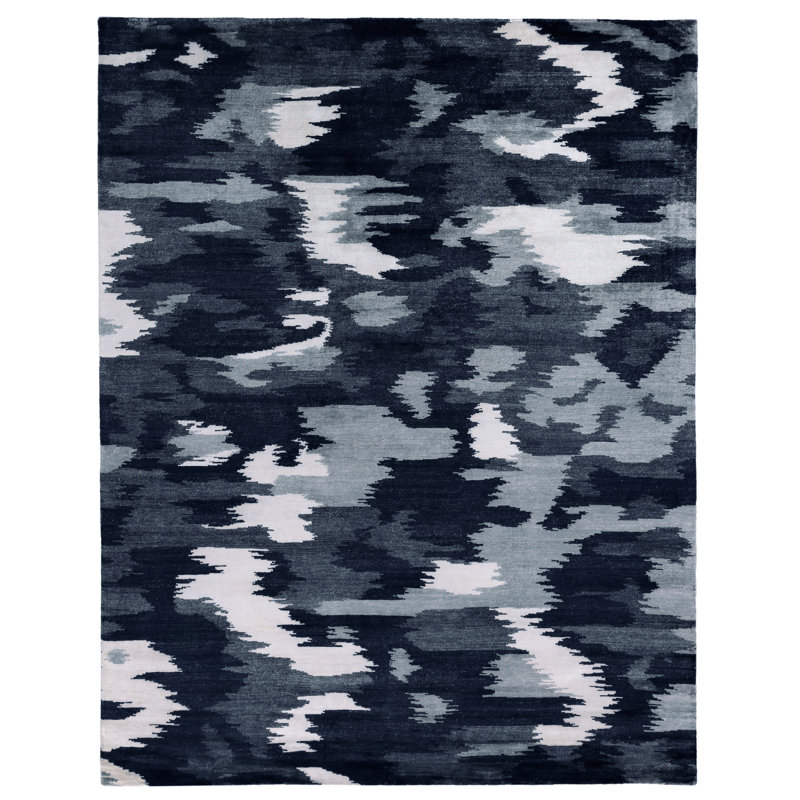 Bamboo Silk Area Rug in Navy Blue, Rectangle 6' x 9'
