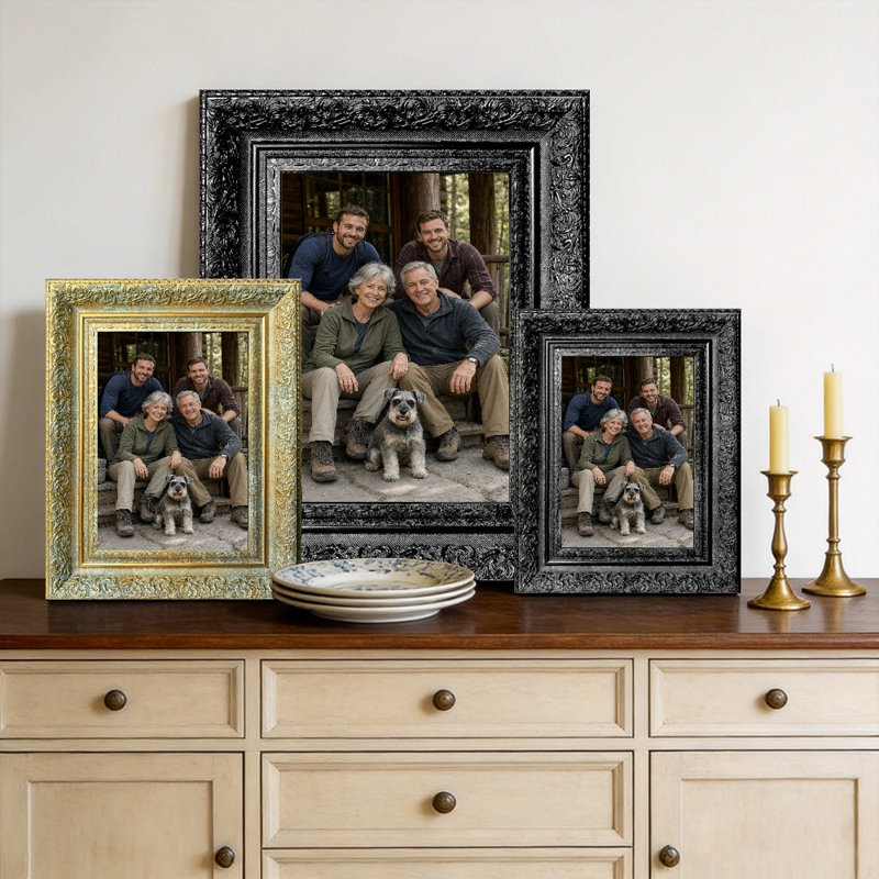 Cadre photo noir raffiné 3 pièces 8 po x 10 po avec support de table et crochets muraux noirs, Black, 3, 8" W x 10" H
